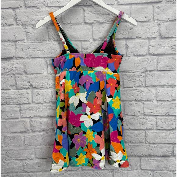 Swim Solutions One Piece Swimdress Bright Multi Floral Size 8 Slimming Bow New - Picture 4 of 7
